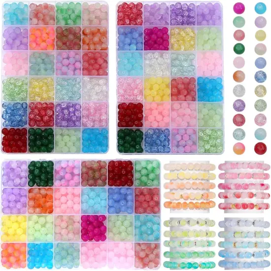 1800Pcs Glass Beads Jewelry Making Kit -Crackled, Bicolor, Monochrome 8mm 3 in 1 Crystal Beads Bracelet Making Kit, 32 Colors DIY Jewelry and Craft Art Making Kit for Beginners Round Jewelry Making {6}