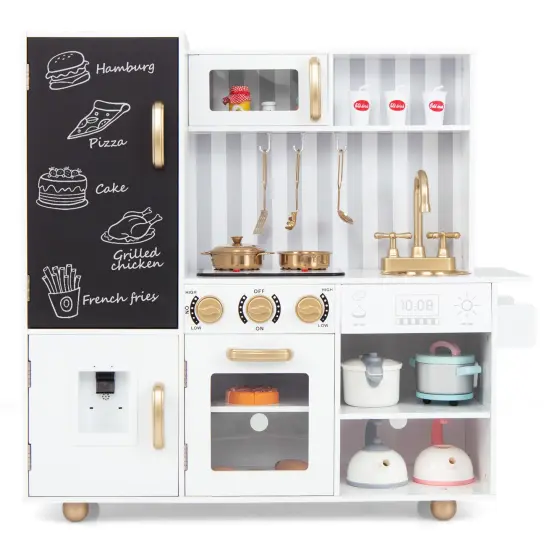 Pretend Play Kitchen for Kids with Real Sounds and Lights-White {4}