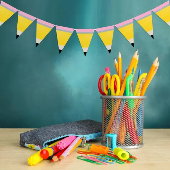 5 Pcs Pencil Shaped Paper Pennant Banners Back to School Classroom Decorations {3}