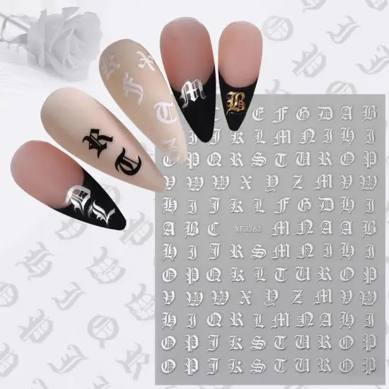 8 Sheets English Alphabet Letters Nail Art Stickers Holographic (8 Sheets) {4}