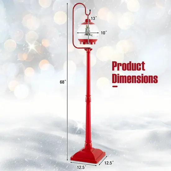 68 Inch Festive Musical Christmas Street Lamp Post with Snow Globe Lantern-Red {5}