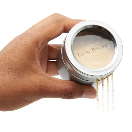 20 Pack Magnetic Spice Containers for Refrigerator with 94 Labeling Stickers, Seasoning Jars with Clear Sift and Pour Top Lids (3.4 oz) Silver {5}