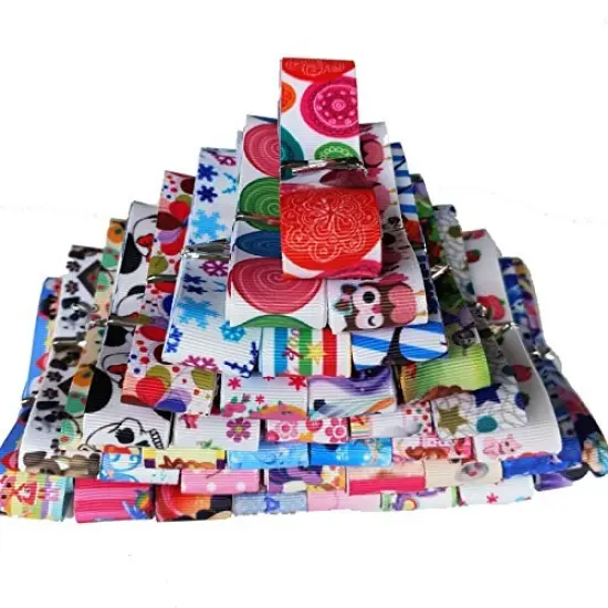 DIY 24yards 22mm(7/8'') Random Assorted Styles Cartoon Butterfly Owl Skull Flower Star Dot Grosgrain Ribbon Flower Bow Appliques Craft Packing Doll Decoration (24) {1}