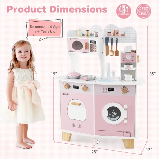 Wooden Kids Kitchen Playset with Coffee Maker for kids-Pink {4}