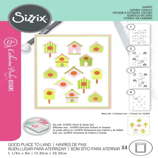 Sizzix A6 Layered Stencils By Catherine Pooler 4/Pkg-Good Place To Land {1}