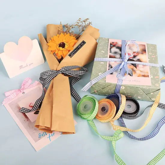 SOFIRE Gingham Ribbon for Gift Wrapping, Plaid Buffalo Ribbon 3/8 Inch Wide 6 Rolls 30 Yards Checkered Ribbon for Crafts {2}
