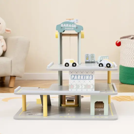 Parking Garage Playset with 4 Cars and Helicopter-Gray {3}