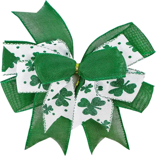 Clover Patrick's Day Wreath Bow Green Shamrock Irish Holiday DIY Crafts Gift Ribbon Bow Ornaments {1}