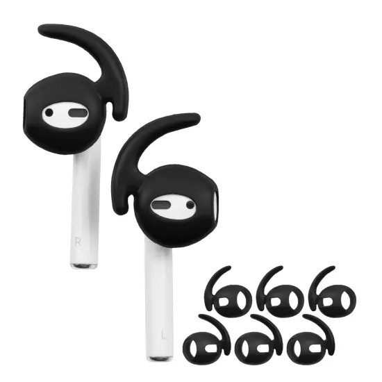 Insten 3 Pairs Ear Hooks Compatible with AirPods 1 & 2 Earbuds, Anti-Lost EarHooks Accessories, Comfortable Soft Silicone Covers, with Storage Box (Not Fit in Charging Case) Black {1}