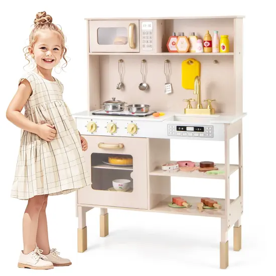 Height Adjustable Play Kitchen with Microwave, Lights, and Sounds {4}