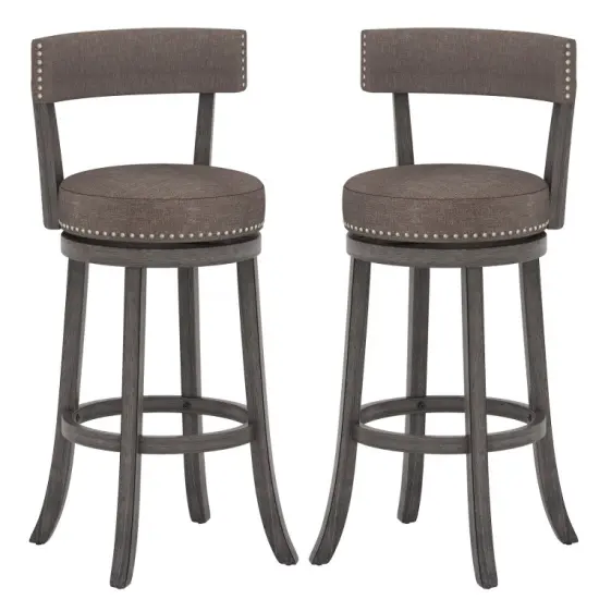 Fabric 360&deg; Swivel Counter Height Chairs Set of 2 with Rubber Wood Frame {2}