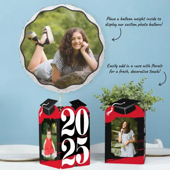Big Dot of Happiness Red 2025 Graduation Photo Holder Centerpieces, 4x6 Picture Display Box, Table Decoration Centerpiece for Grad Party Decor, 8 Count {6}