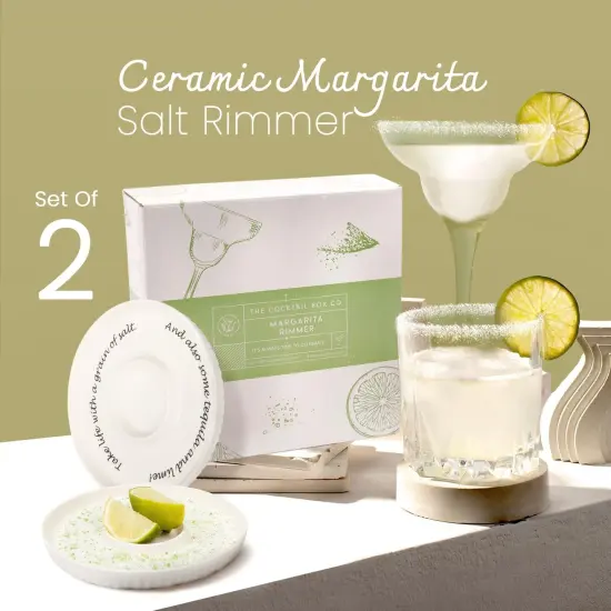 The Cocktail Box Co. Ceramic Margarita Salt Rimmer Set of 2, Premium Rimmer for Drinks, Salt Rimmer for Cocktails, Sugar Rimmer for Cocktails, Margarita Rimmer Set for Home Bars and Parties White {5}