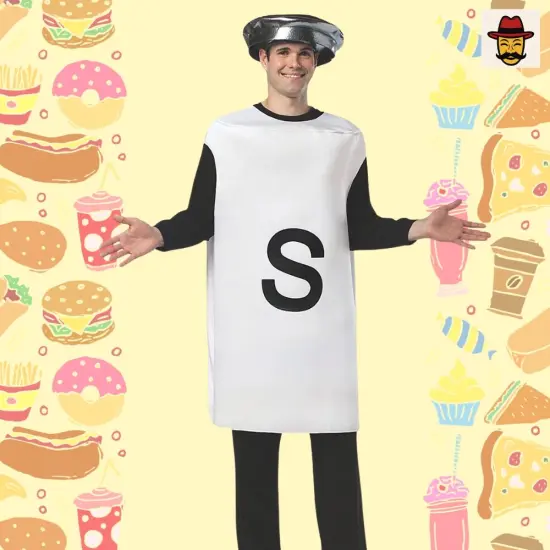 Salt Shaker Costume Funny White Tunic with S Print Headpiece Adult Halloween Party Outfit {4}