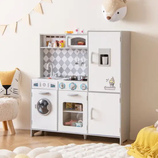 Pretend Play Kitchen for Kids Aged 3+ with Real Sounds and Lights-White {2}