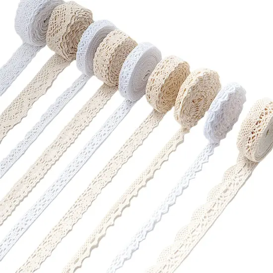 Ribbon Lace 45 Yards Vintage Ribbon Cotton Lace Ribbon Craft Lace Crochet Sewing Lace for Gift Package Wrapping, Bridal Wedding Decoration, Scrapbooking Supplies (Beige+White) {1}