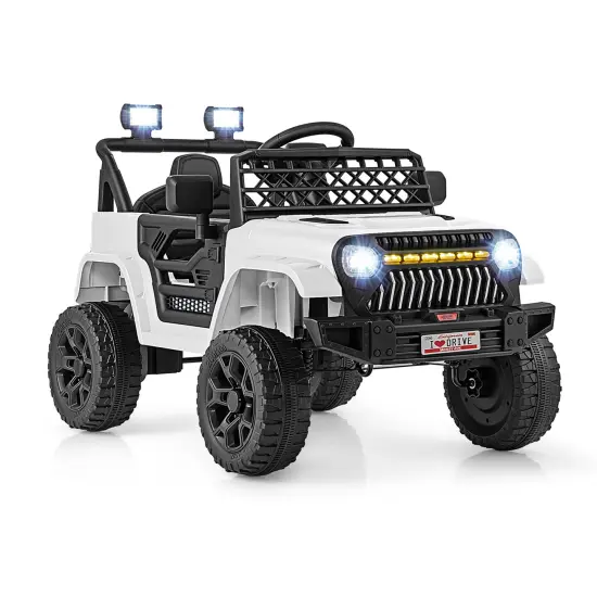 12V Ride-On Truck Car for Kids with Parental Remote, Music Player, and LED Lights White {1}