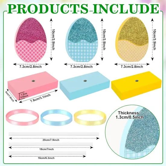 3 Pcs Easter Tiered Tray Decor Set, Wooden Glitter Easter Eggs Decor, Simple Happy Easter Centerpieces for Tables Home Kitchen Office (Simple) {3}