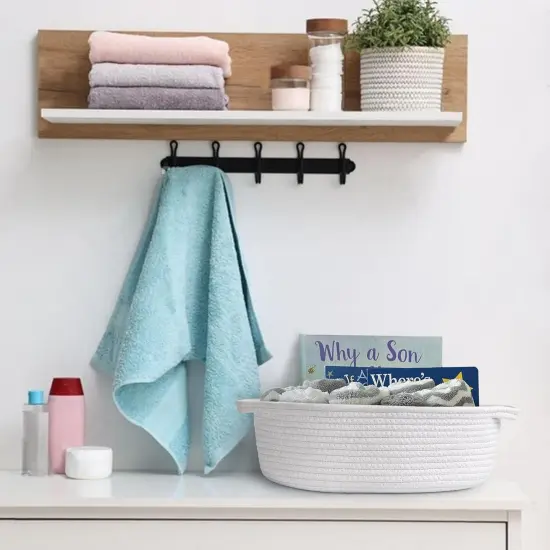 White Small Woven Basket, 13&rdquo; x 9&rdquo; x 5&rdquo; Baskets for Gifts Empty, Cotton Rope Gift Basket, Cute Nursery Baby Basket, Cat Dog Toy Bin Box, Wicker Storage Basket with Handle, Easter Basket {2}