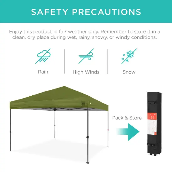 Best Choice Products 10x10ft Easy Setup Pop Up Canopy w/ 1-Button Setup, Wheeled Case, 4 Weight Bags Olive Green {5}