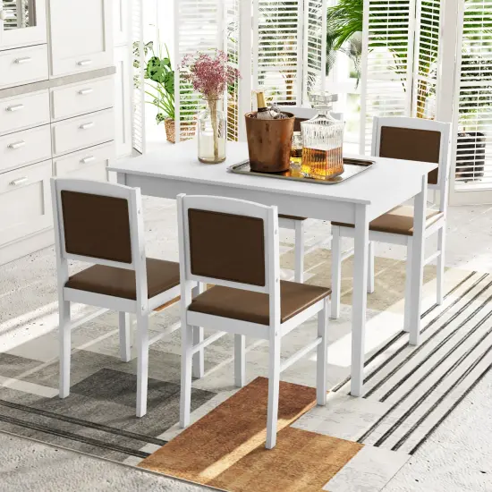 5-Piece Dining Set for 4 with Rubber Wood Legs, Compact Design for Small Dining Room White {3}