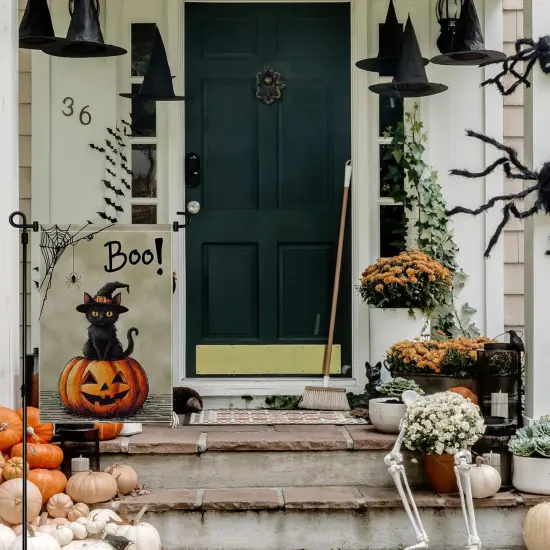 Halloween Garden Yard Flag Vertical Double Sided Black Cat 12x18 Inch {2}