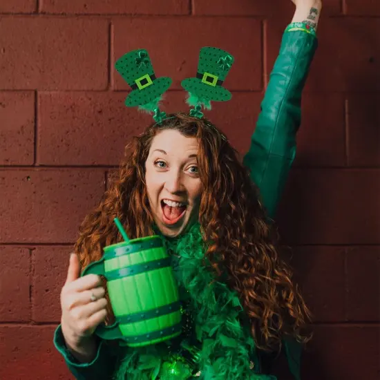 St. Patrick&rsquo;s Day Green Headband - Set of 6 Shamrock Clover Head Boppers Leprechaun Top Hat {4}