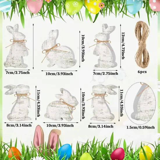 6 Pcs Easter Bunny Table Wooden Sign Decorations Rabbit Decorations with Ropes Classic Easter Decor Rustic Rabbit Shaped Tabletop Centerpieces for Party Gifts Home Tiered Tray Decor {3}