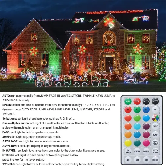 66ft Christmas Decorative Mini Lights, 200 LED RGB Changing 7 Functional Green Wire Fairy Halloween Lights with Remote Timer, Plug in Indoor Outdoor Xmas Wedding Party Decor {3}