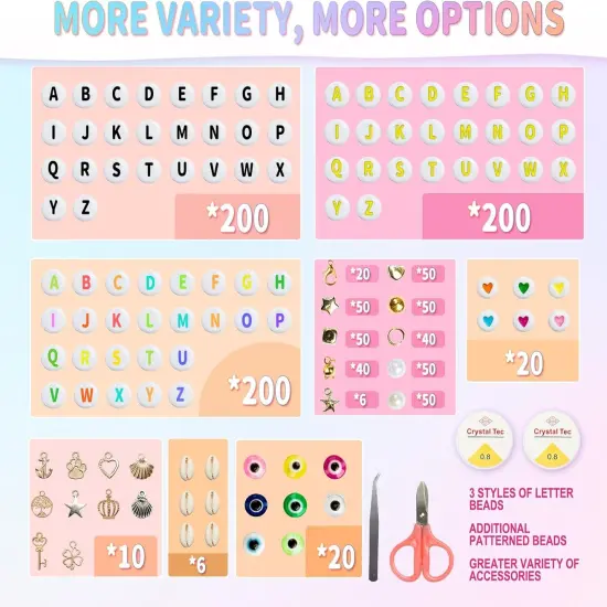 Friendship Bracelet Kit 4 Boxes-13056 Pcs 72 Colors Bracelet Making Kits with Clay Beads, 7200 Pcs Glass Seed Beads and 3 Styles Letter Beads with Charms for Bracelet Making Gift {2}