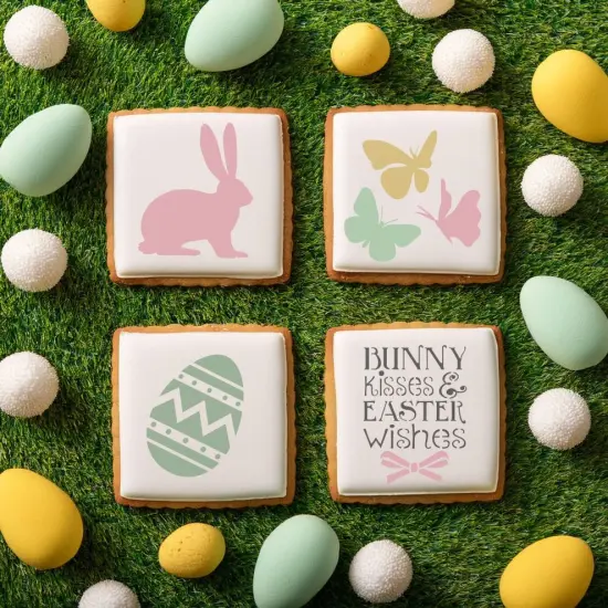 Bunny Kisses and Easter Wishes 4 Piece Cookie Stencil Bundle {3}
