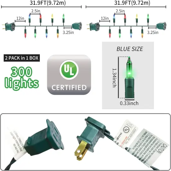 Green Wire,Multicolor,Incandescent Bulb 300 Mini String Lights for Indoor Christmas Tree Garland Birthday Wedding Party Festival Decoration {3}