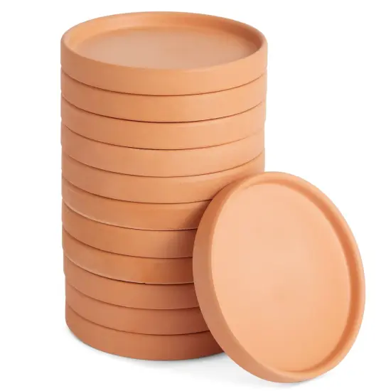 Okuna Outpost 12 Pack Small Terra cotta Plant Saucer for Flowers, Plant Trays for Pots with Drainage, Round Clay Plates for Indoor, Outdoor Plants, Prevents Excess Moisture and Spills (4.5 Inches) Orange {6}