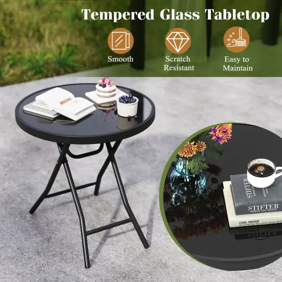 Black Metal Folding Side Table 18 Inch Round Compact Patio Coffee Table with Easy Storage {6}