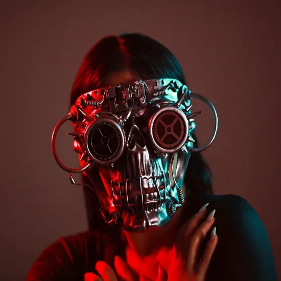 Steamskully Metallic Finish Steampunk Skull with Spiked Goggles Mask {3}