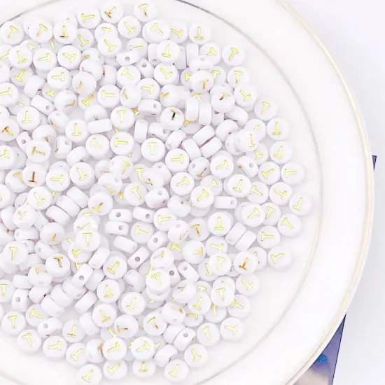 300Pcs Gold Letter Beads T 4X7mm Individual Round Alphabet Beads for Friendship Bracelets Making {2}