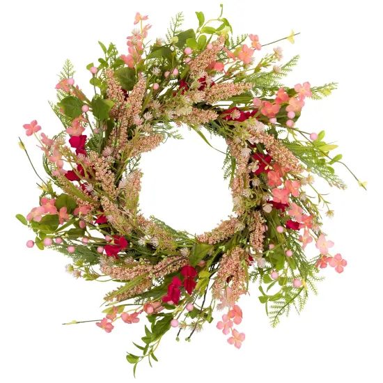 Northlight Cranesbill Geranium and Veronica Twig Wreath - 21" - Pink {3}