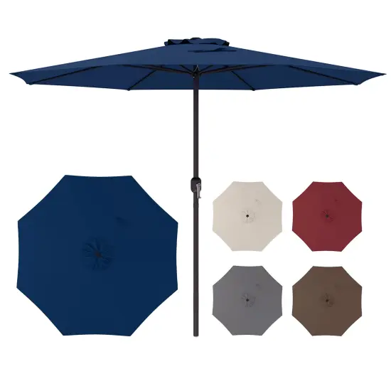 12 Feet Patio Umbrella, Fabric, Crank Handle, 8 Sturdy Ribs, Outdoor Shade for Garden & Deck Navy {4}
