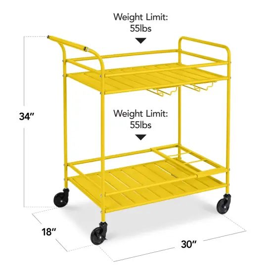 Best Choice Products 2-Tier Rolling Bar Cart Indoor/Outdoor w/ Storage Shelves, Wine Rack, Lockable Wheels Yellow {2}