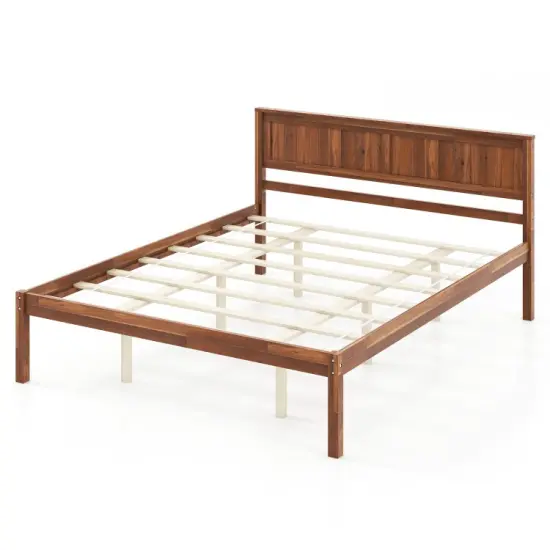 Metal Twin/Full/Queen Size Bed Frame with Wooden Headboard and Slat Support {2}
