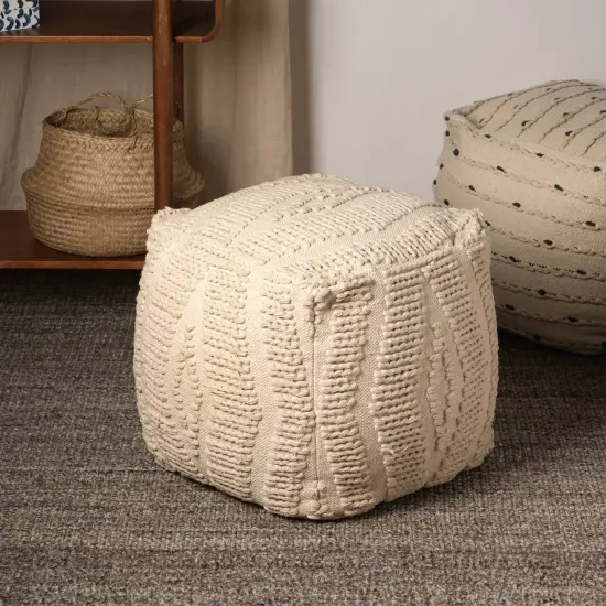 Geometric Handwoven Pouf 18"x18" - Decorative Pouf for Living Room, Bedroom, & Home D&eacute;cor {1}