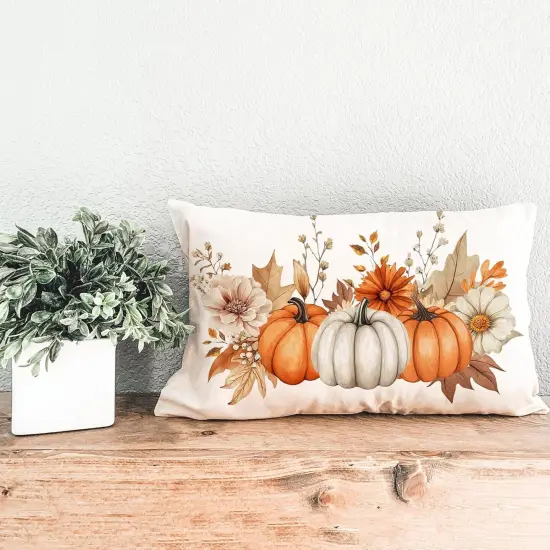 2 Orange PumpkinThrow Pillow Covers Outdoor Decor (Three Orange Pumpkin) {3}