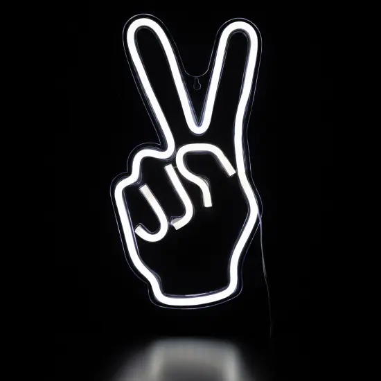 Northlight LED Peace Sign Hand Neon Lighted Wall Art - 15" - White {1}