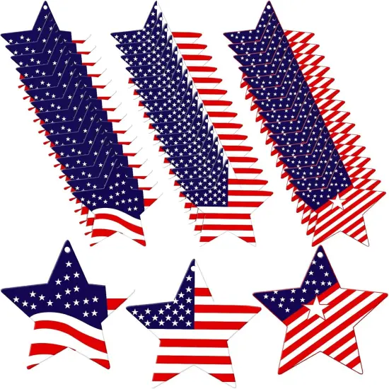 48 Pcs Memorial Day Wooden Ornaments Decorations for Tree 4th of July {5}