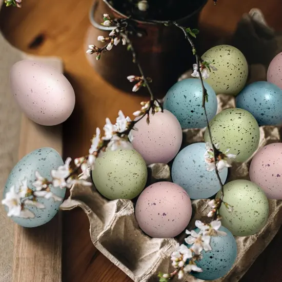 Easter Speckled Eggs 2.4 in Plastic Speckled Eggs Bowl and Vase Filler Faux Chicken Eggs for DIY Spring Displays {5}