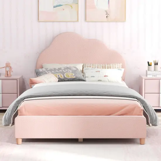 Velvet Kids Twin Bed with Adjustable Headboard Sturdy Wooden Frame and Soft Upholstery Gradient Pink {2}