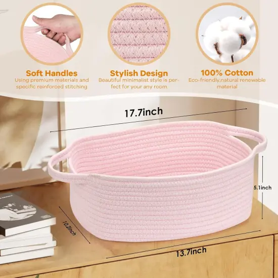 Small Woven Cotton Rope Basket Cute Baby Gift Baskets Empty Decorative Storage Basket for Organizing Shelves Closet Baby Nursery Basket Bin Toy Storage Basket Organizer 13.7"x10.2"x5" Pink {5}