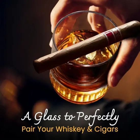 The Cocktail Box Co Cigar Whiskey Glass with Cigar Holder, Whiskey Cigar Glass Holder Set with 2 Whiskey Stones, Old Fashioned Cigar Cup Holder, Premium Bourbon Glass Cigar Holder, Gifts for men Clear {6}
