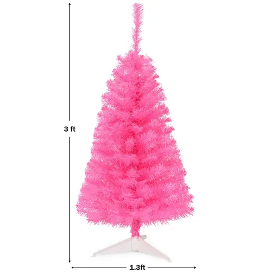 Costway 3ft Unlit Artificial Christmas Halloween Mini Tree Black with Plastic Stand Green/Black/Pink {3}