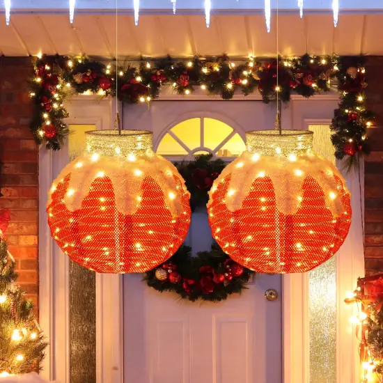 Outdoor Christmas Lantern Pop-Up Lighted Festive Ball with 80 LED Lights and Support Base {3}